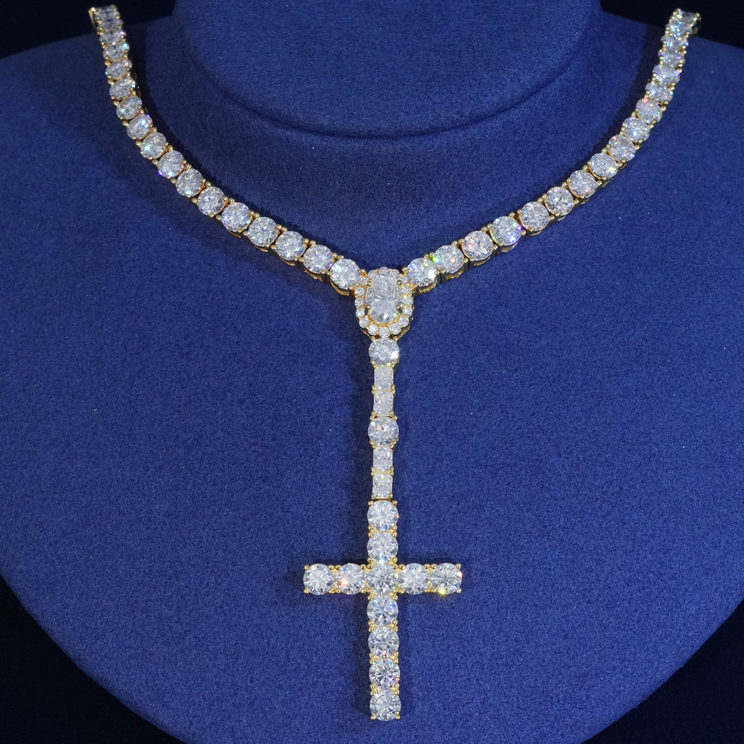 Moissanite 5mm Round Cut Cross Tennis Chain Necklace
