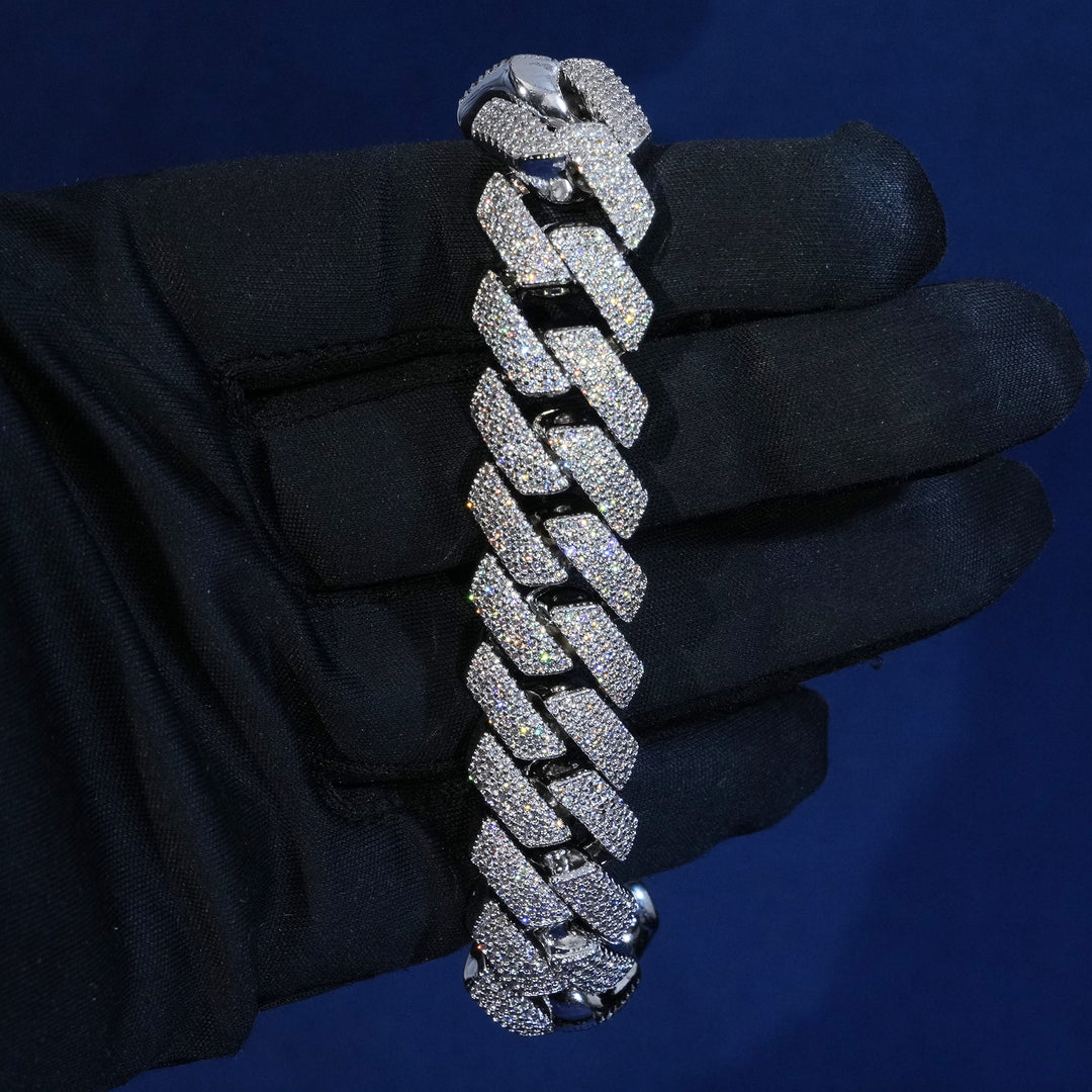 15mm 4-Row Diamond Cuban Bracelet Extended Clasp