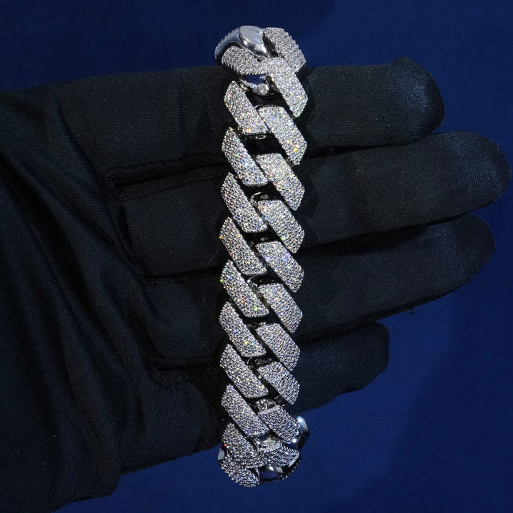 15mm 4-Row Diamond Cuban Bracelet Extended Clasp