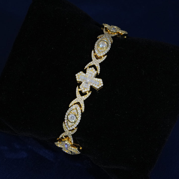 14MM Moissanite Baguette Cross Evil Eyes Bracelet