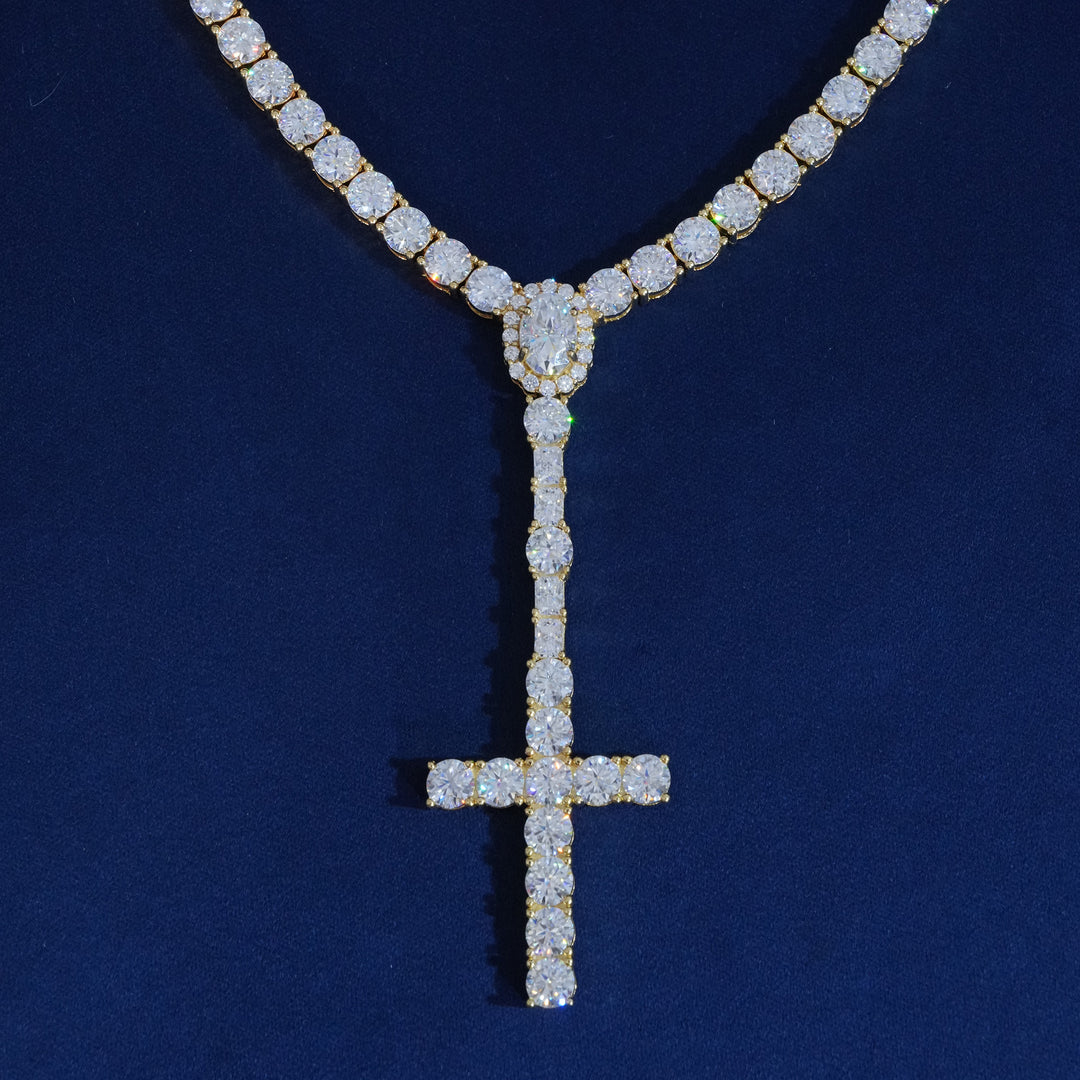 Moissanite 5mm Round Cut Cross Tennis Chain Necklace
