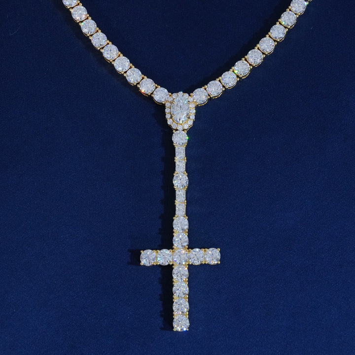 Moissanite 5mm Round Cut Cross Tennis Chain Necklace