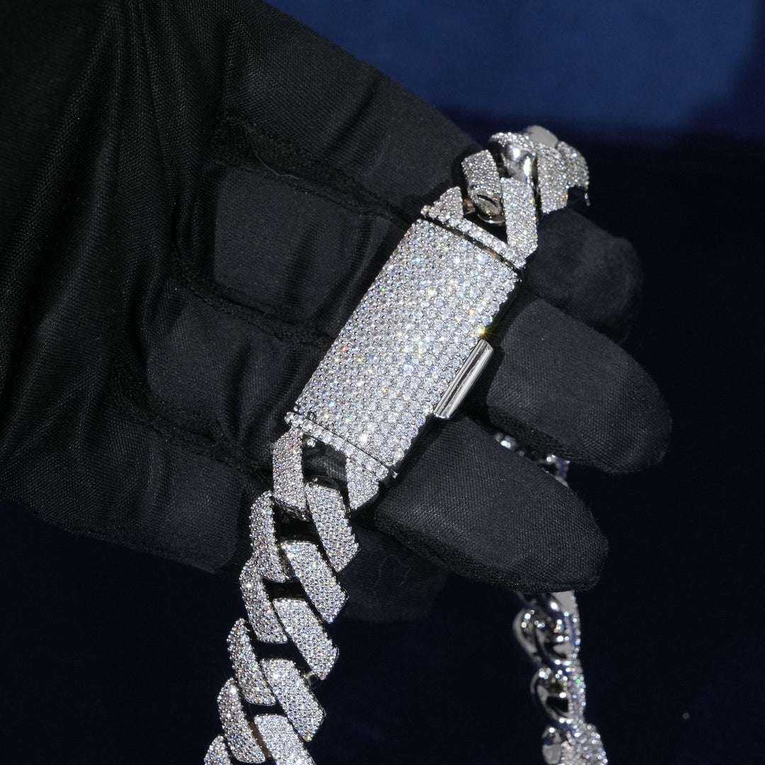 15mm 4-Row Diamond Cuban Link Chain Extended Clasp