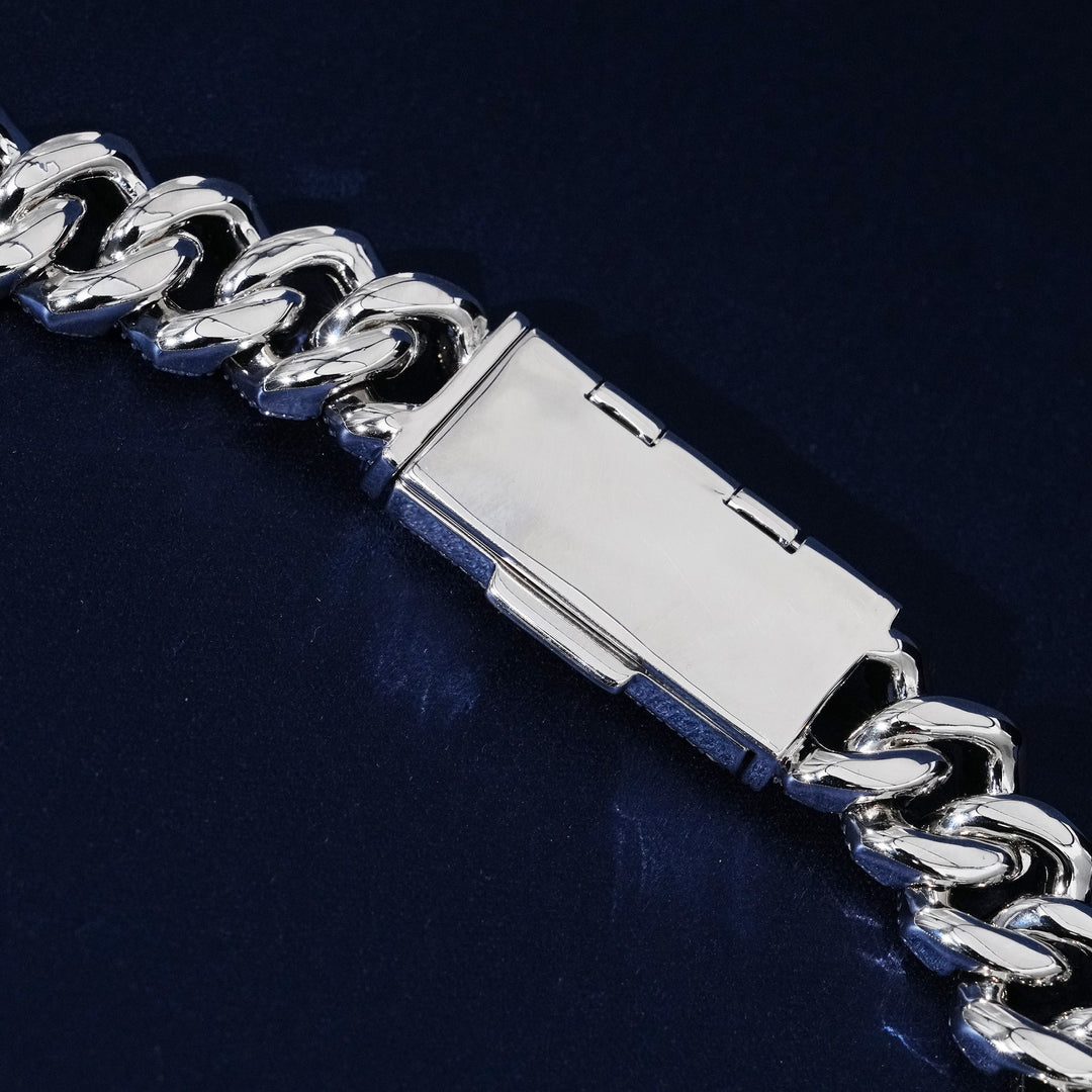 15mm 4-Row Diamond Cuban Link Chain Extended Clasp