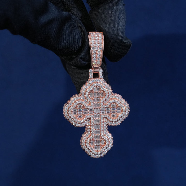 Bauguette Moissanite Emerald Cut Cross Pendant