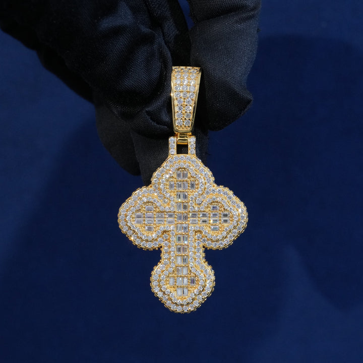 Bauguette Moissanite Emerald Cut Cross Pendant
