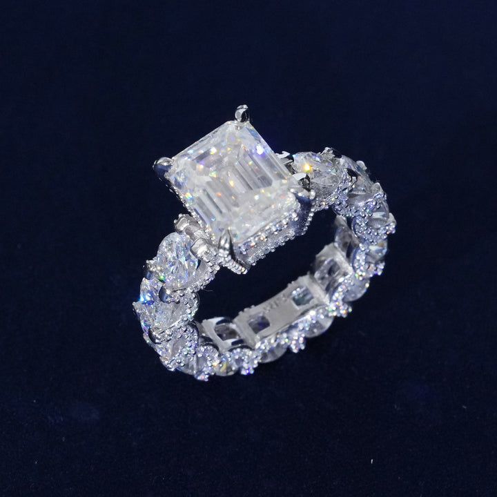 12.66 Ctw Emerald Cut Moissanite Engagement Ring