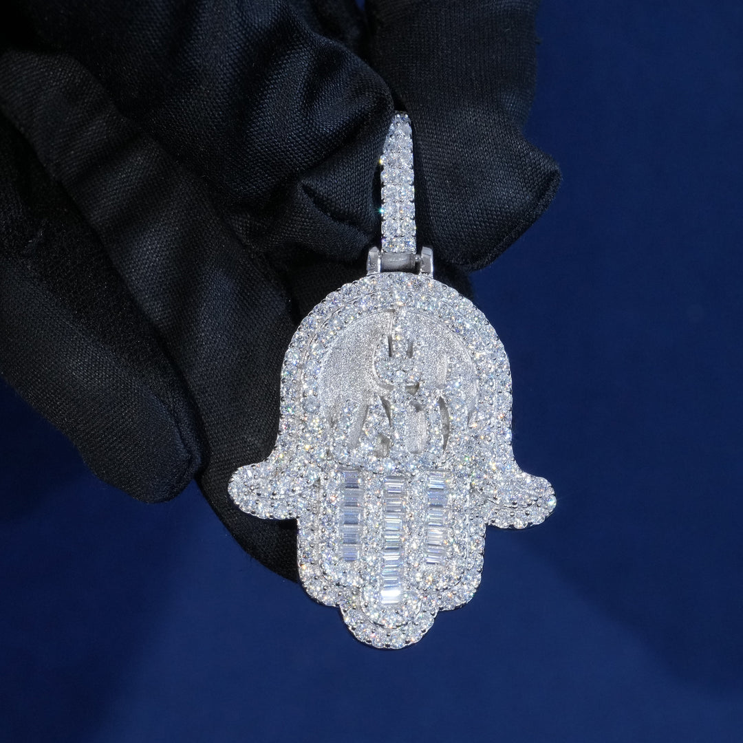 Moissanite Round & Baguette Cut Hamsa Hand Pendant