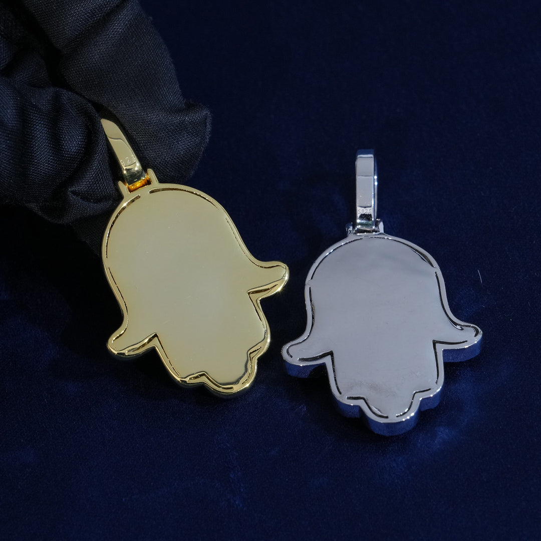 Moissanite Round & Baguette Cut Hamsa Hand Pendant