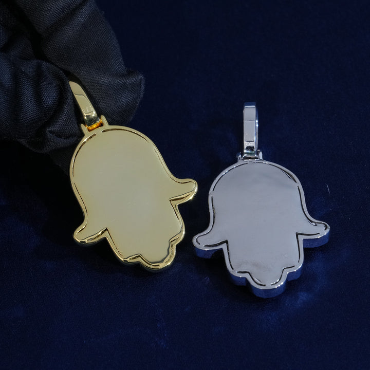 Moissanite Round & Baguette Cut Hamsa Hand Pendant