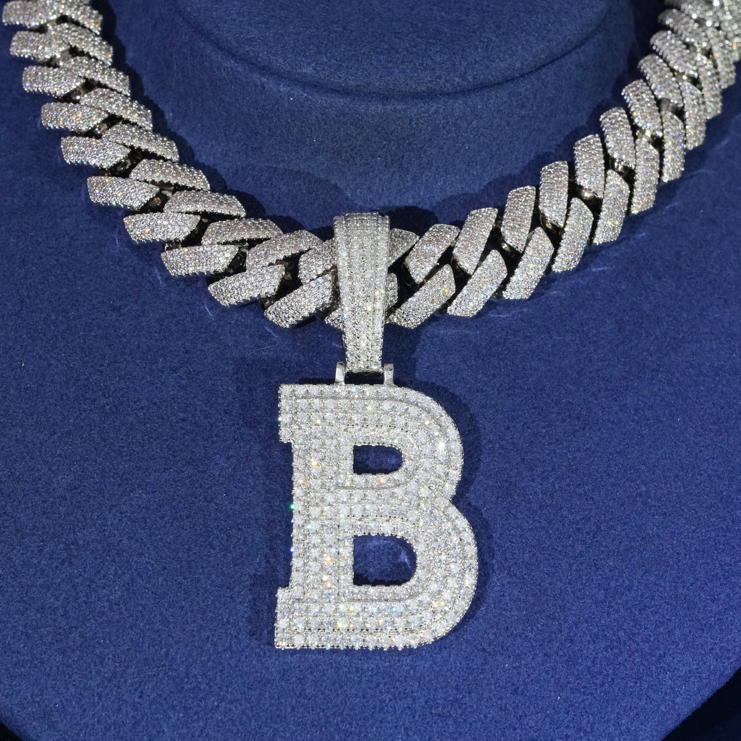 VVS Moissanite Initial Pendant Necklace in Sterling Silver