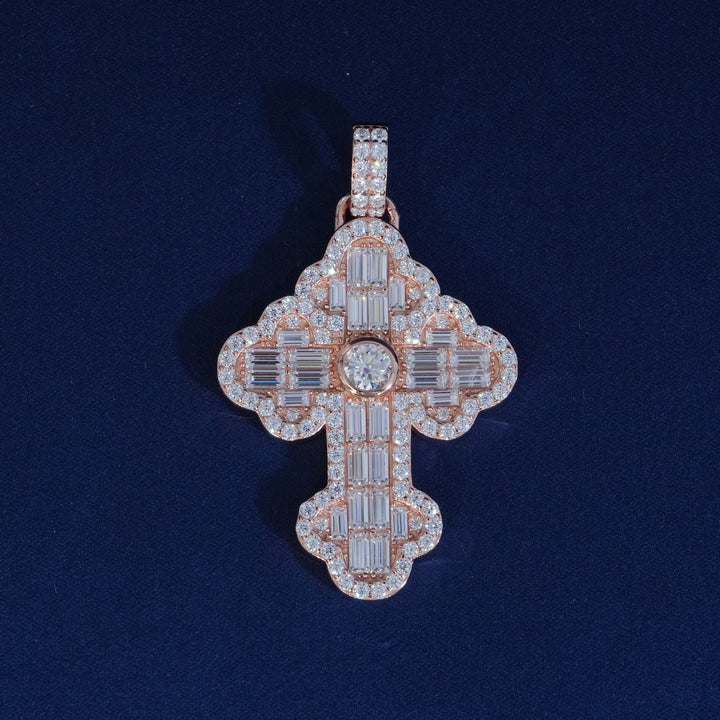 Moissanite Emerald Cut Bagutette Cross Pendant
