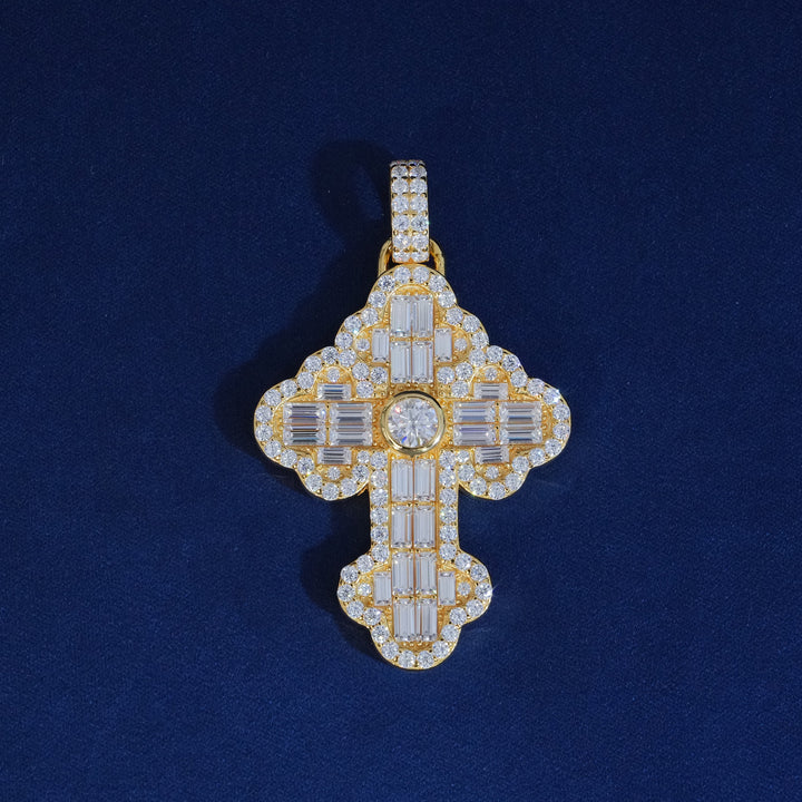 Moissanite Emerald Cut Bagutette Cross Pendant