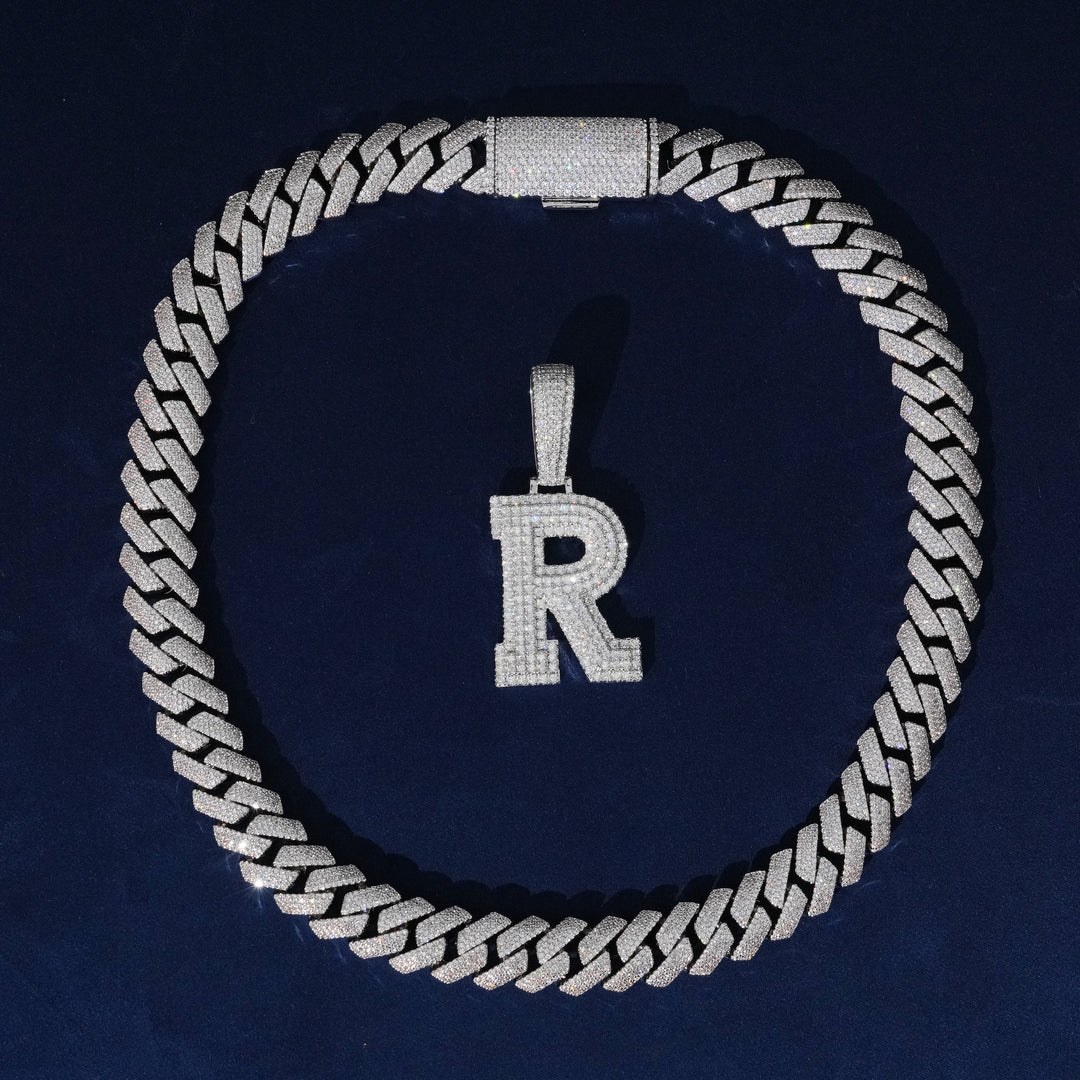 VVS Moissanite Initial Pendant Necklace in Sterling Silver