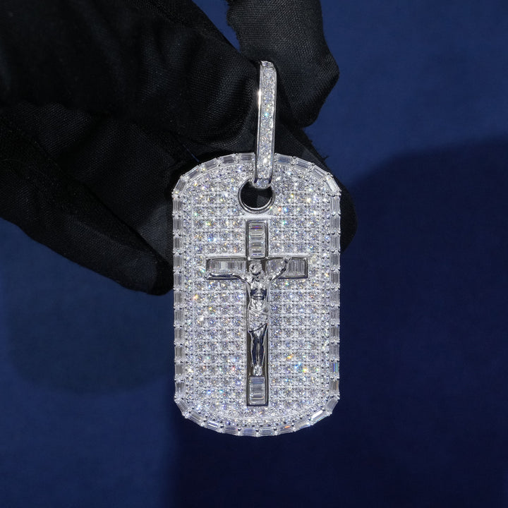 Moissanite Jesus On The Cross Dog Tag Pendant