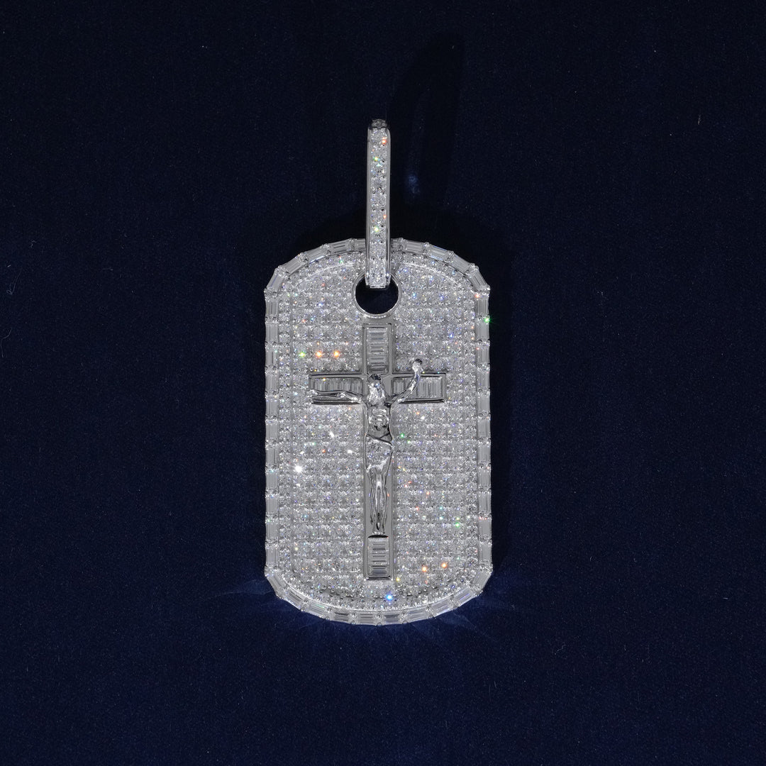 Moissanite Jesus On The Cross Dog Tag Pendant