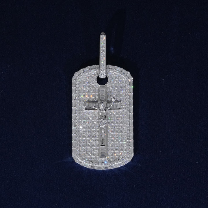 Moissanite Jesus On The Cross Dog Tag Pendant