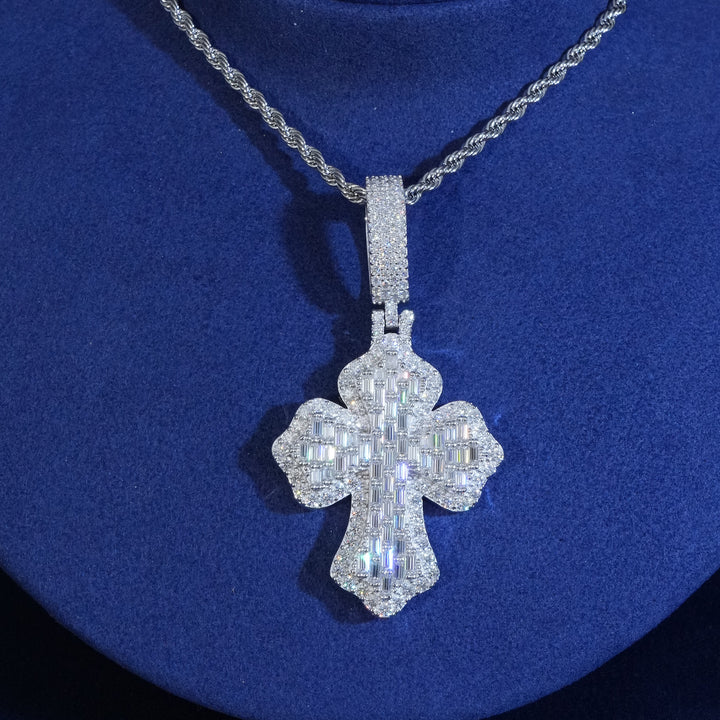 Moissanite Baguette Cross Pendant