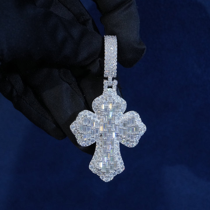 Moissanite Baguette Cross Pendant