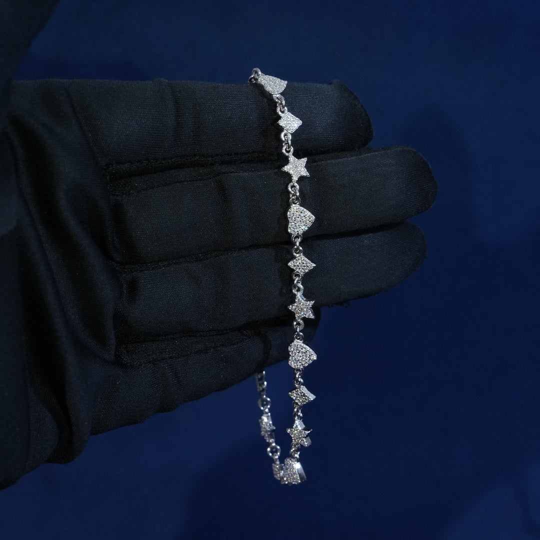 Moissanite Sterling Silver Heart Star Bracelet