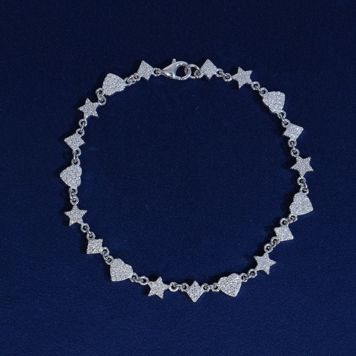 Moissanite Sterling Silver Heart Star Bracelet