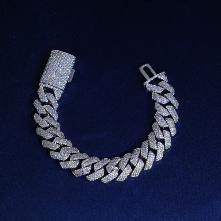 15mm 4-Row Diamond Cuban Bracelet Extended Clasp