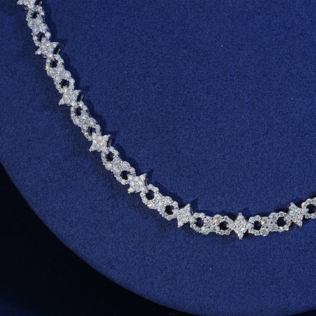 Moissanite Sterling Silver infinity Star Chain Necklace