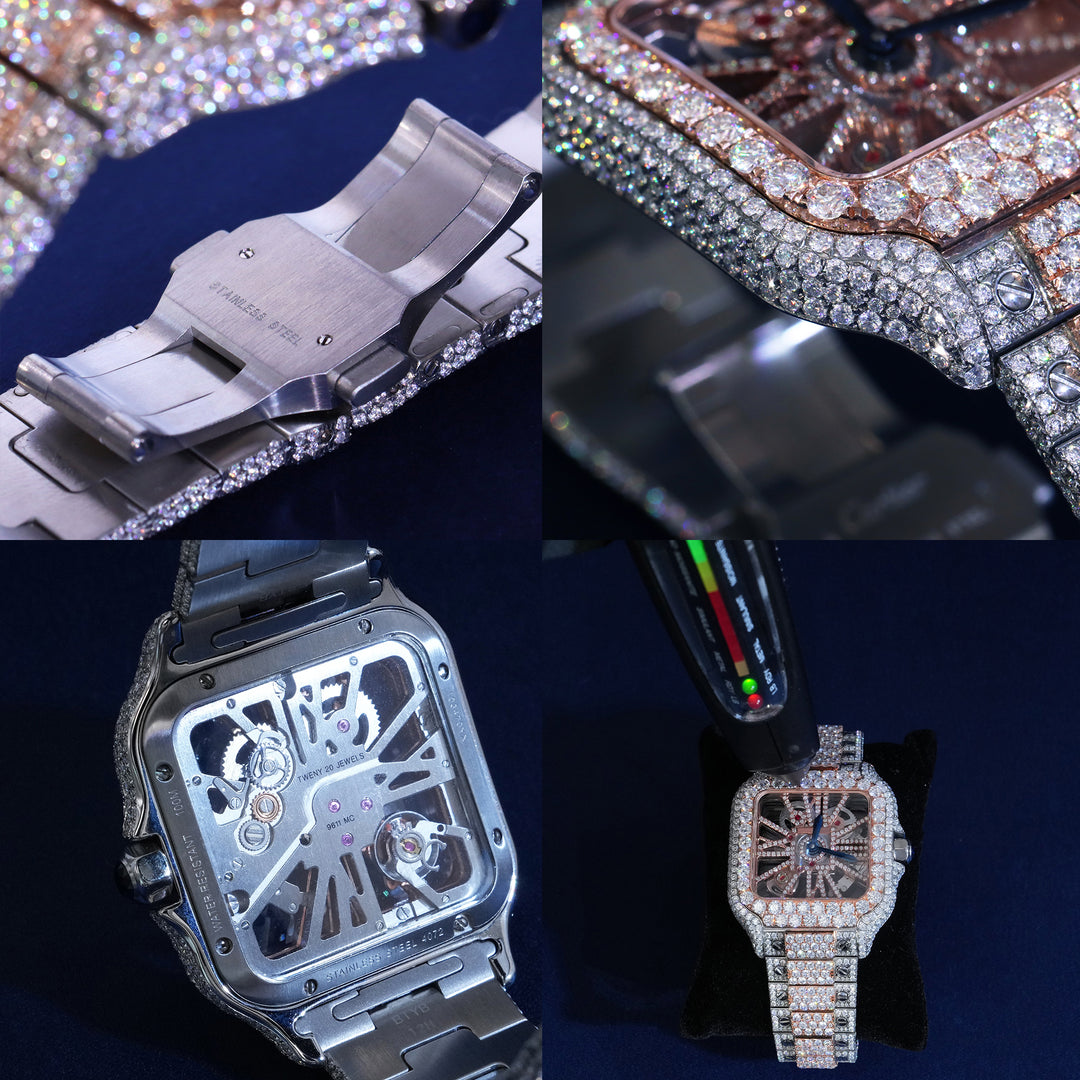 Moissanite Two-Tone Skeleton Mechanical Watch