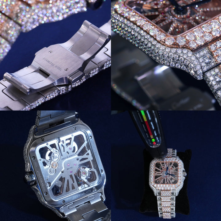 Moissanite Two-Tone Skeleton Mechanical Watch