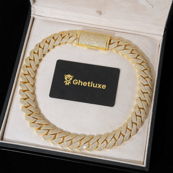 20mm Gold 4-Row Diamond Cuban Link Chain Extended Clasp