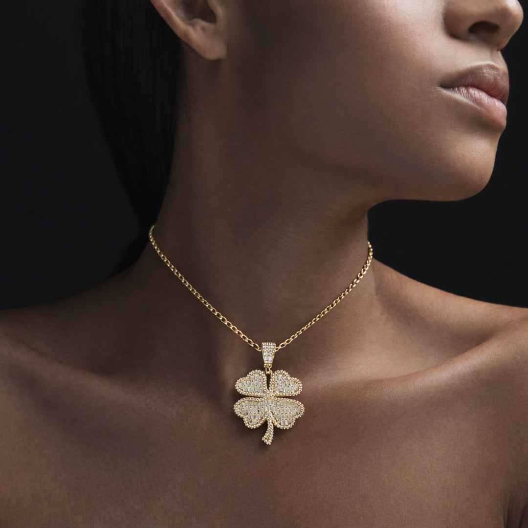 Baguette Moissanite Clover Pendant Necklace