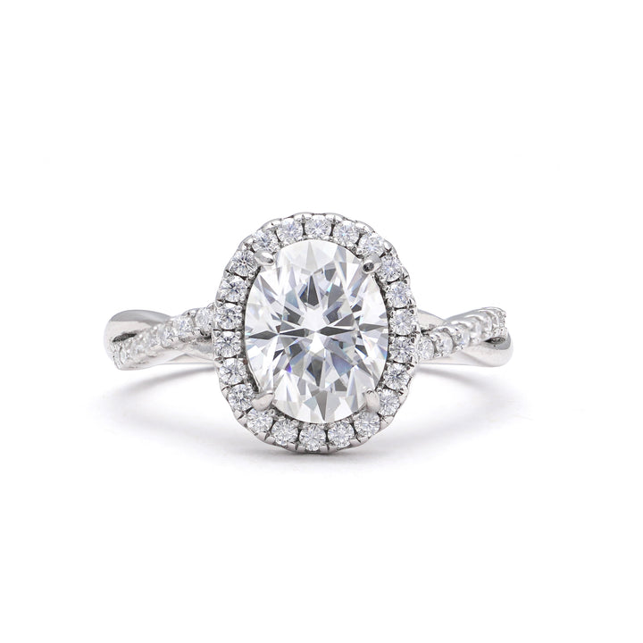 Twisted Vine Halo Oval Cut Moissanite Ring