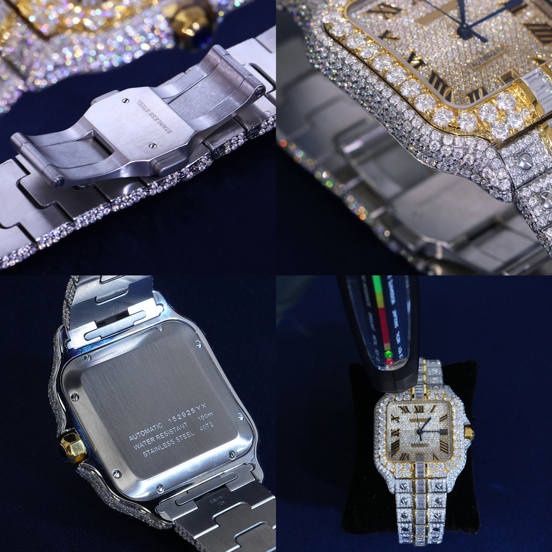 Moissanite Two Tone Roman Number Automatic Watch