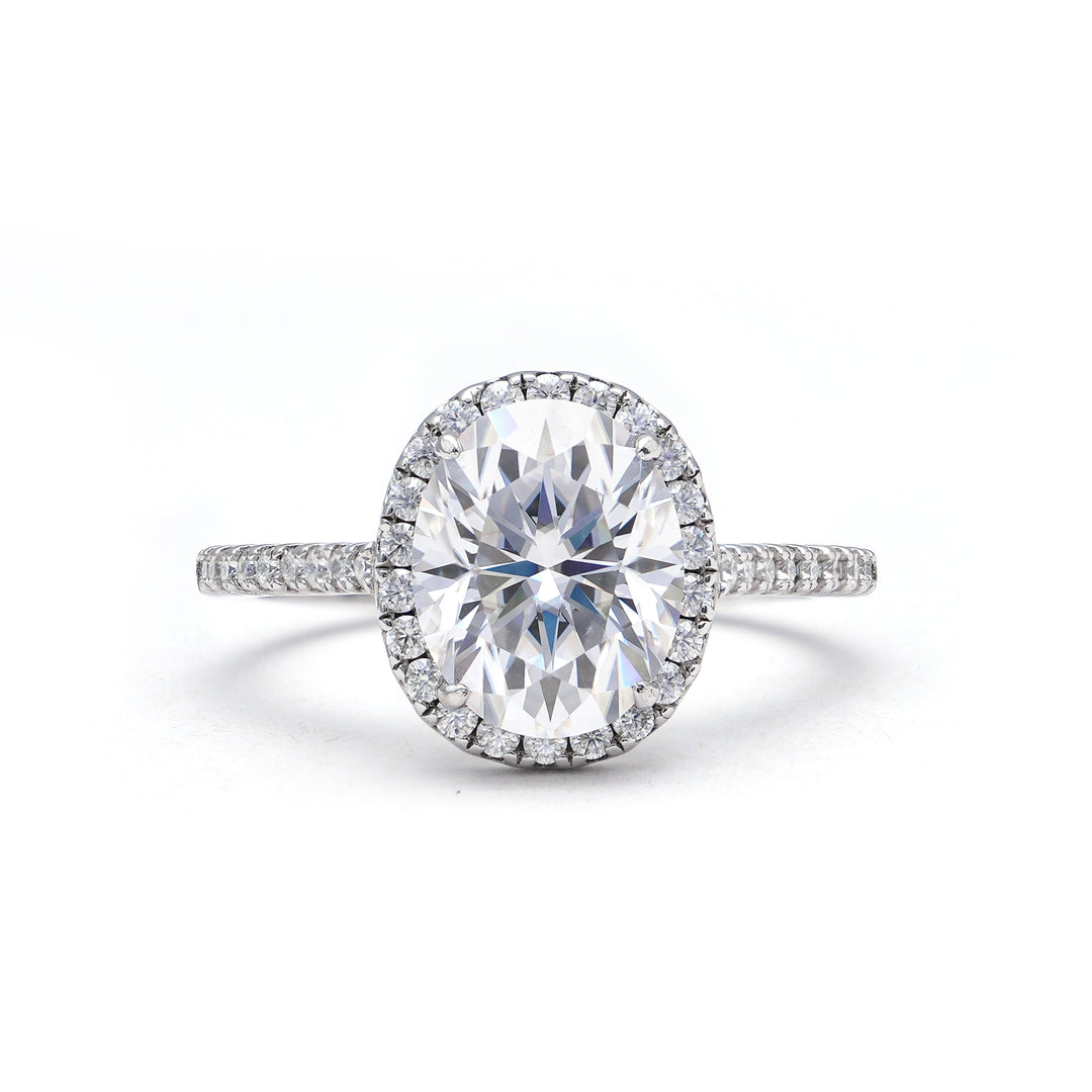 Adorned Halo Oval Cut Moissanite Ring