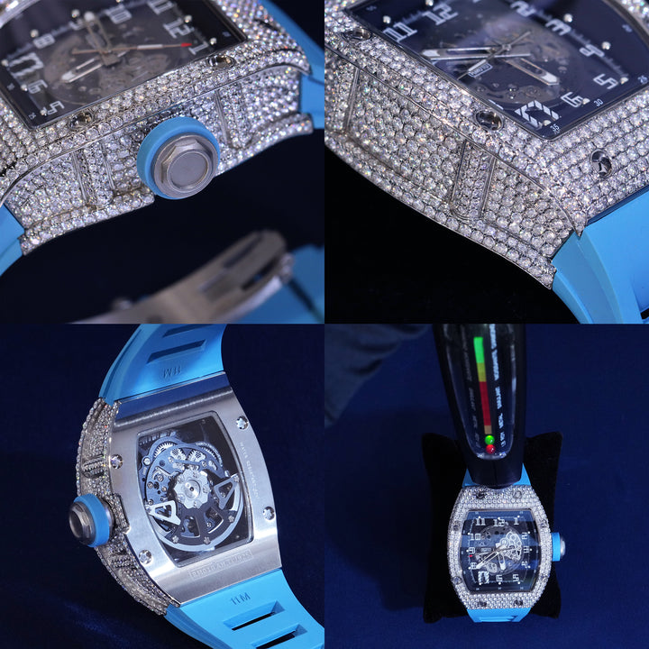 Moissanite Iced Blue Hand Watch