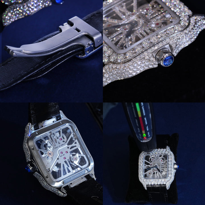Moissanite Skeleton Mechanical Watch LEATHER BAND