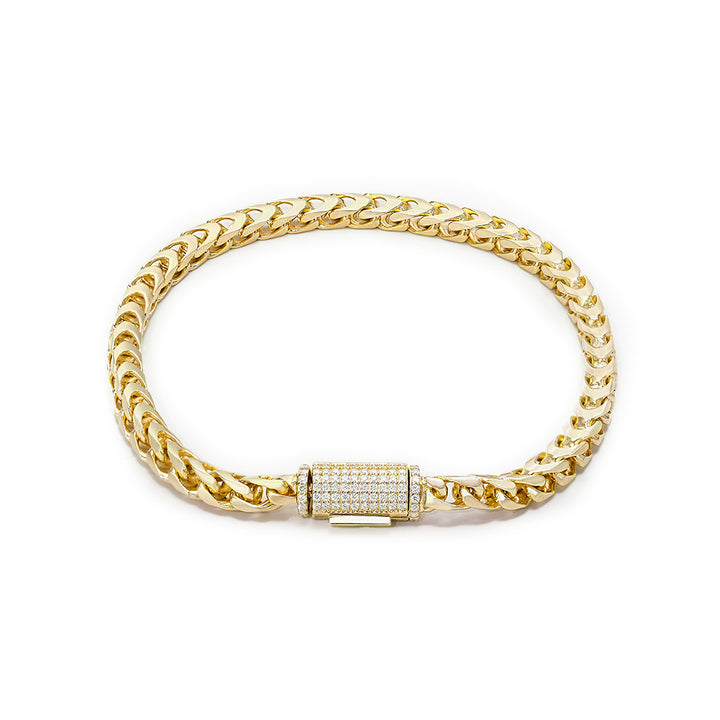 4mm S925 Franco Bracelet with Moissanite Clasp in Gold