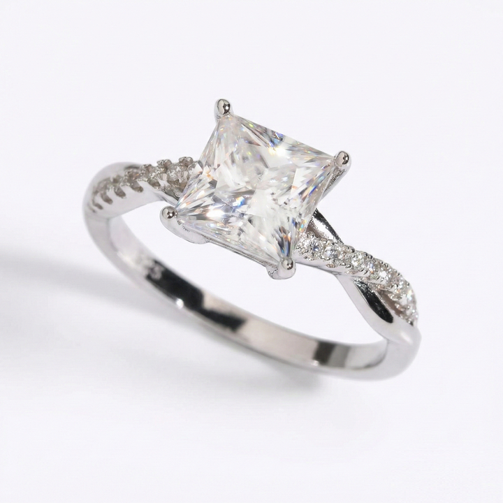 Twisted Princess Cut Moissanite Ring