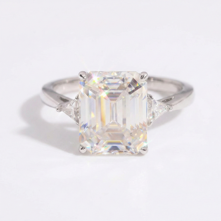 Eterna Emerald Cut Three Stone Moissanite Ring