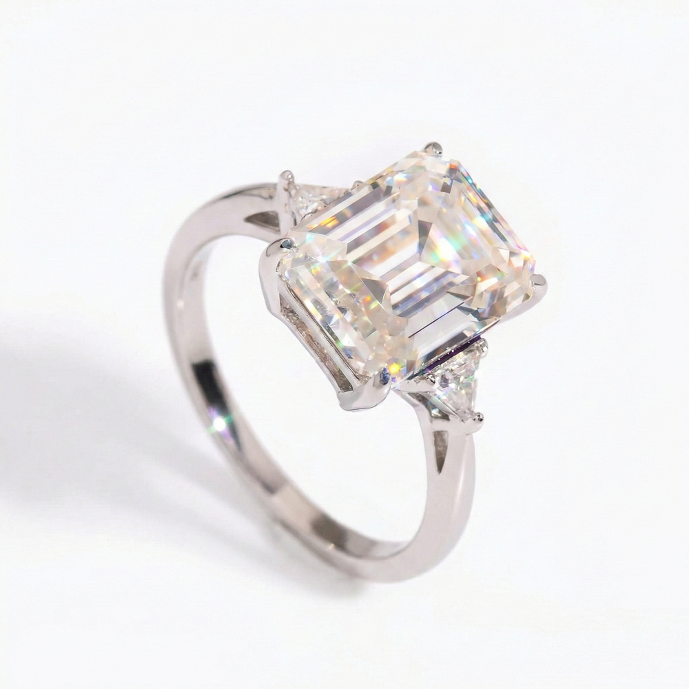 Eterna Emerald Cut Three Stone Moissanite Ring