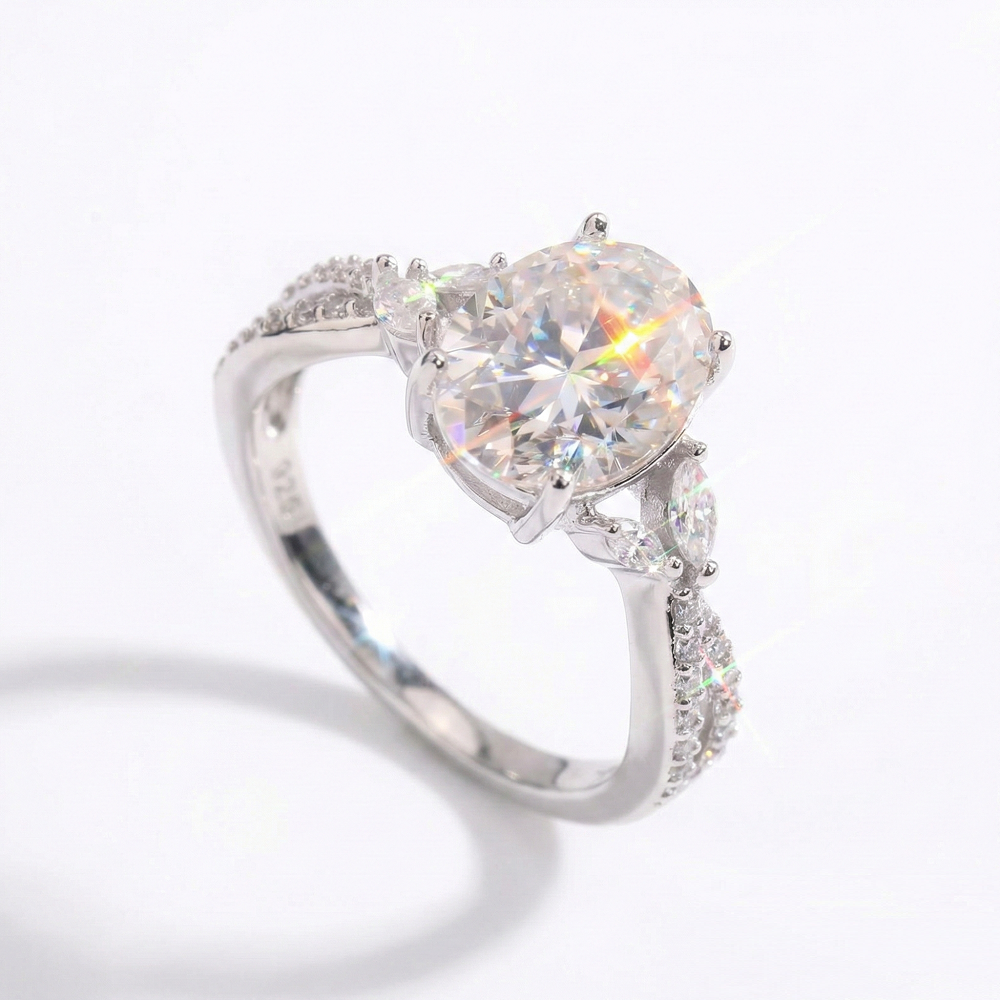 Twisted Pavé Oval Cut Moissanite Engagement Ring