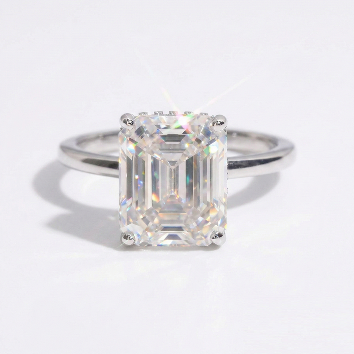 Classic Minimal Emerald Cut Moissanite Engagement Ring