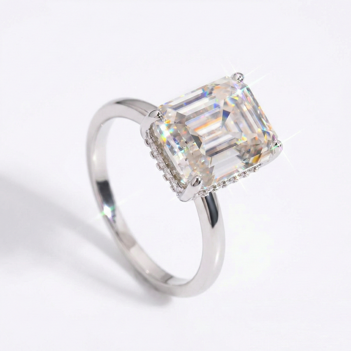 Classic Minimal Emerald Cut Moissanite Engagement Ring