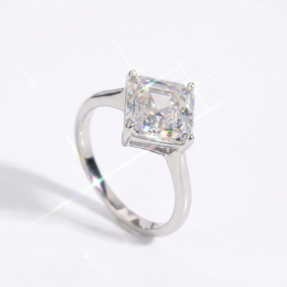 Asscher Cut Moissanite Engagement Ring