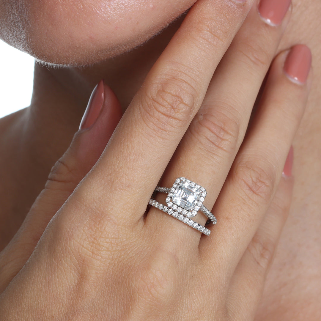 Adorned Halo Asscher Cut Moissanite Ring