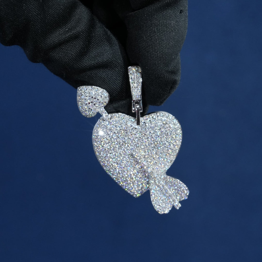 Full Iced Cupid Heart Pendant Necklace