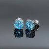 Imagen de Round Cut Aqua Blue Moissanite Claw-Set Stud Earrings