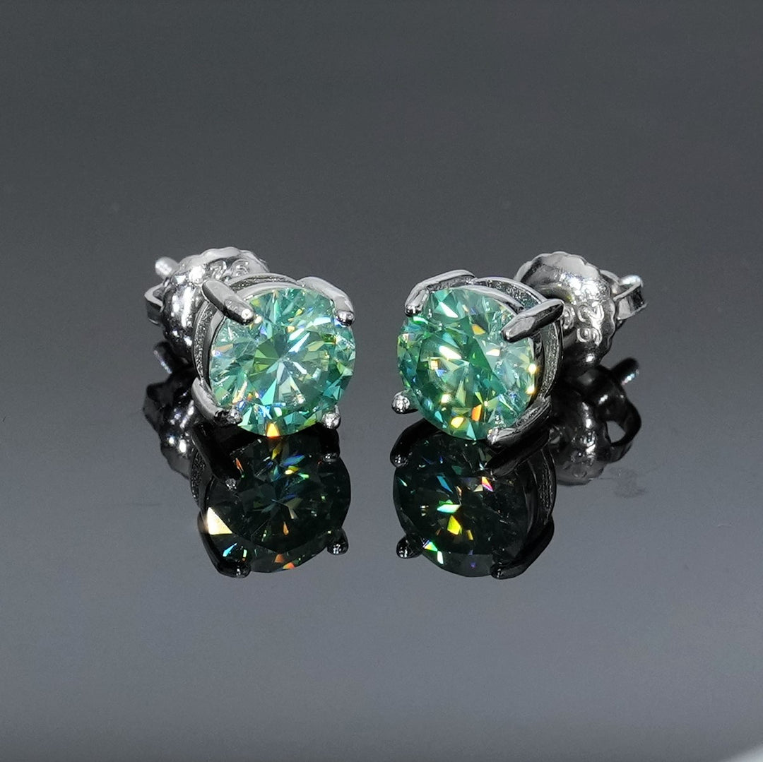 Round Cut Nature Green Moissanite Claw-Set Stud Earrings
