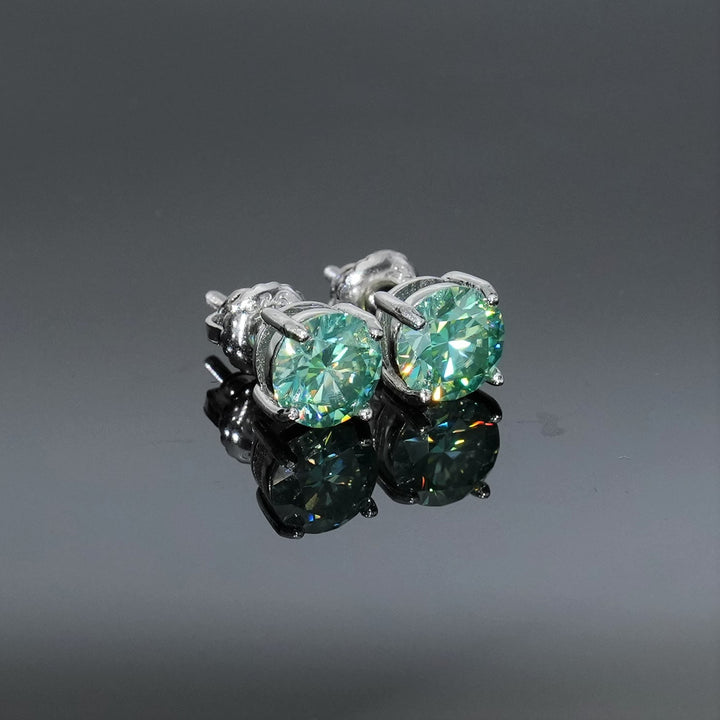 Round Cut Nature Green Moissanite Claw-Set Stud Earrings
