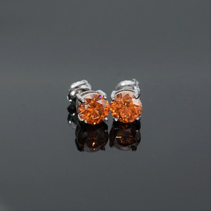 Round Cut Orange Moissanite Claw-Set Stud Earrings